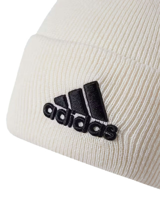 Adidas Logo Beanie Unisex Beanie with Rib Knit in Ecru color