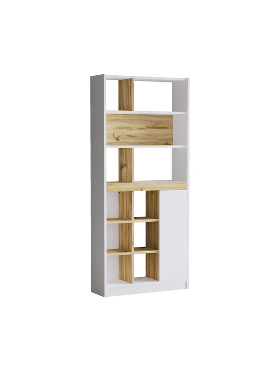 Bibliotecă Berrylands Alb/Natural 75.6x25x170cm
