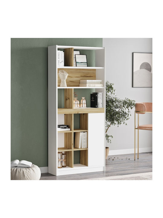 Bibliotecă Berrylands Alb/Natural 75.6x25x170cm