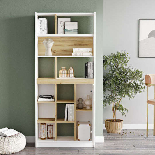 Bibliotecă Berrylands Alb/Natural 75.6x25x170cm