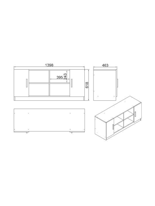 Библиотека Edmonton Антрацит 139.8x46.3x61.8см