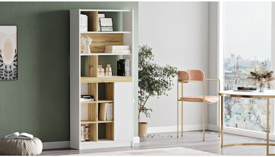 Bibliotecă Berrylands Alb/Natural 75.6x25x170cm