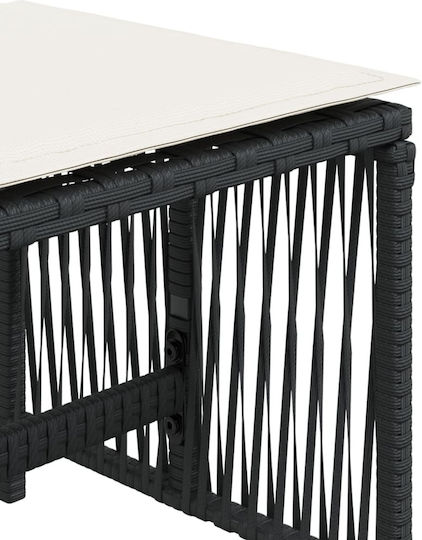 Garden Stool Cube Outdoor Rattan with Cushion Black 4 Pieces 41x41x36cm