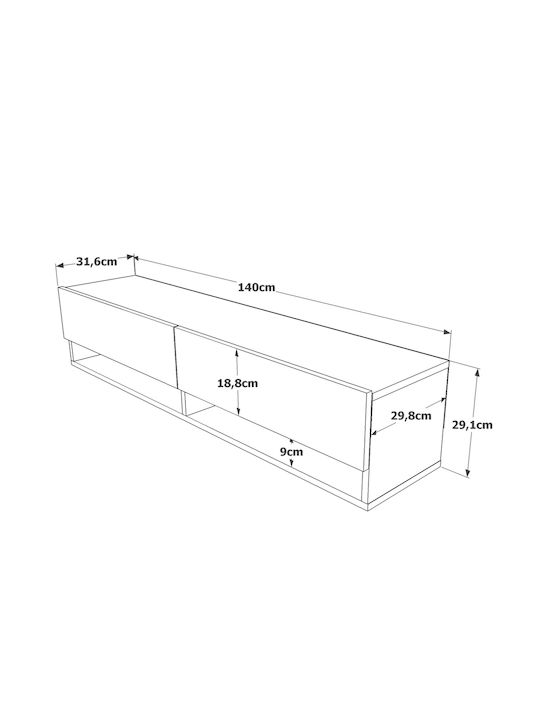 TV Stand Solva Pine L140xW31.6xH29.6cm