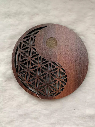 Holzbrenner-Basis für aromatische Stäbchen & Kegel, Ying Yang Design 10cm