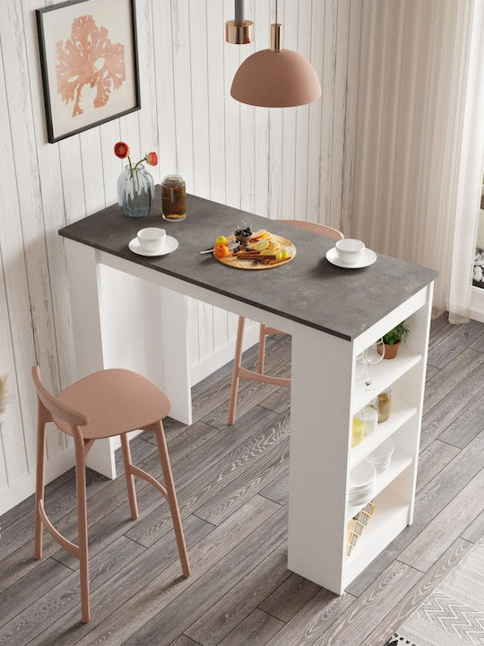 Brockley Table Bar Wooden with Cement Frame White/Grey 120x51.6x101.8cm
