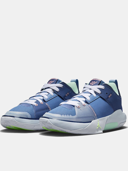 One Take 5 Kids Sports Shoes Basketball with Laces Stone Blue and Bleached Coral Mystic Navy