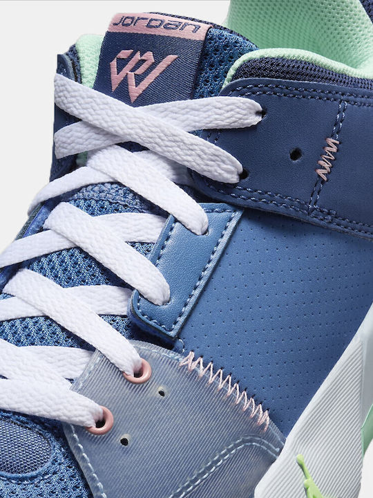 One Take 5 Kids Sports Shoes Basketball with Laces Stone Blue and Bleached Coral Mystic Navy