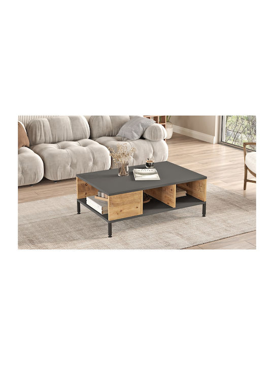 Angel Rechteckiger Zentral Kaffeetisch aus Massivholz Kiefer/Anthrazit M90xL60xH33cm