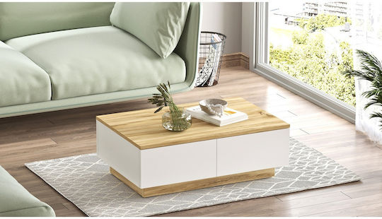 Rectangular Central Coffee Table Arnos Wooden White/Natural W90xL60xH31cm