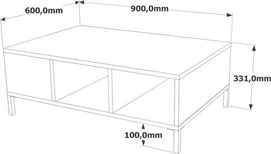 Rectangular Central Coffee Table Angel Made of Solid Pine Wood Anthracite W90xD60xH33cm