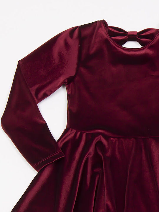 Trax Rochie pentru Copii Catifea Mânecă lungă Burgundy