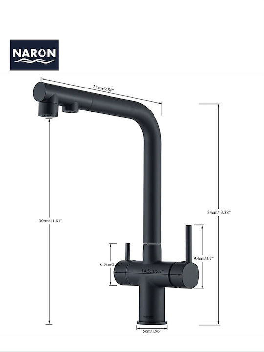 Naron Küchenarmatur Zähler mit Dusche Black Matt