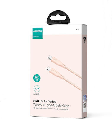 Joyroom Multi-color Series Sa34-cc3 USB 2.0 Cable USB-C male - USB-C 60W Pink 1m