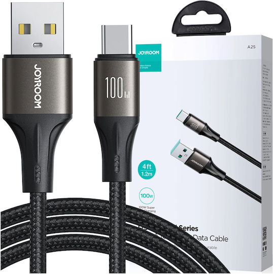 Joyroom Light-speed ​​series Sa25-ac6 USB 2.0 Cable USB-C male - USB-A 100W PD Μαύρο 1.2m
