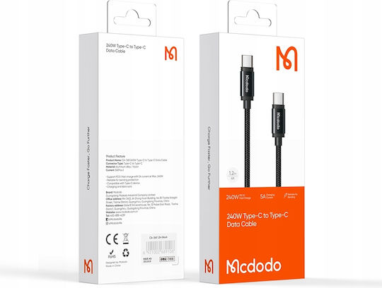Mcdodo USB 3.0 Cable USB-C male - USB-C 240W PD Μαύρο 2m CA-3681