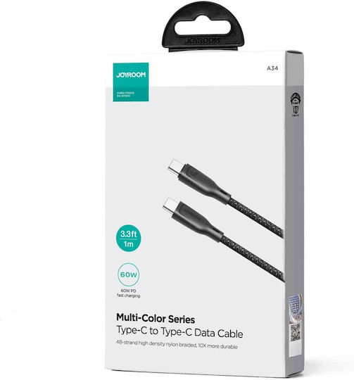 Joyroom Multi-Color Series Sa34-cc3 USB 2.0 Cable USB-C Male - USB-C 60W PD Black 1m