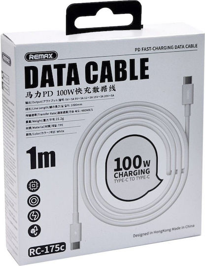 Remax RC-175c USB 2.0 Kabel USB-C männlich - USB-C 100W Weiß 1m