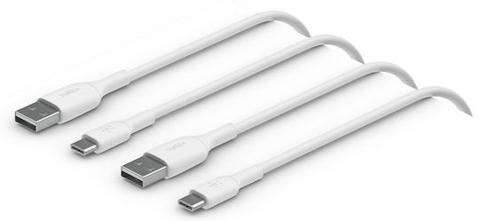 Belkin 2Pack USB 2.0 Cable USB-C male - USB-A 15W Λευκό 1m CAB001BT1MWH2PK 2τμχ