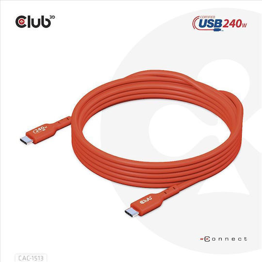 Club3D USB 2.0 Cable USB-C male - USB-C 240W PD Κόκκινο 3m CAC-1513