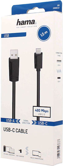 HAMA Cablu USB 2.0 USB-C Masculin - USB-A Negru 1.5m 00200632