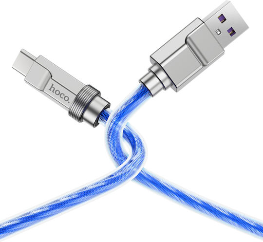 Hoco U113 Плетен USB 2.0 Кабел USB-C Мъжки - USB-A 100W Захранване (PD) Син 1м