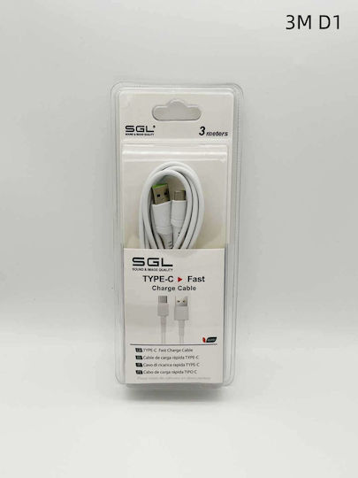 SGL D1 USB 2.0 Cable USB-C male - USB-A White 3m (099361 096361)