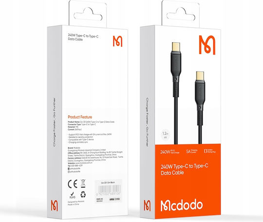 Mcdodo CA-3311 USB 2.0 Cable USB-C male - USB-C 240W PD Μαύρο 2m CA-3311
