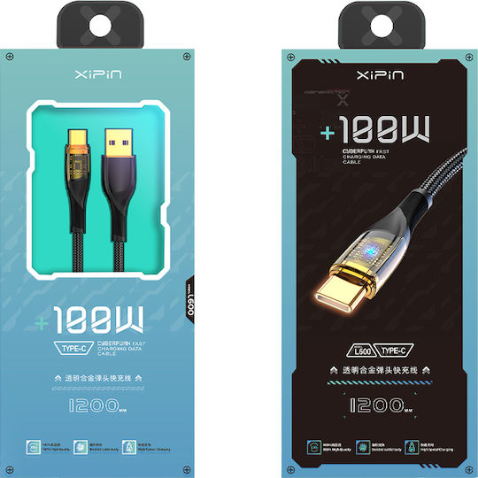 Xipin USB 2.0 Cable USB-C male - USB-A 100W PD Μαύρο 1.2m