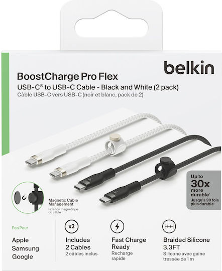 Belkin 2Pack Braided USB 2.0 Cable USB-C male - USB-C PD Μαύρο 1m CAB011BT1MBW2PK 2τμχ