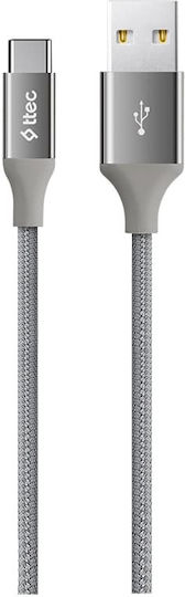TTEC Плетена USB 2.0 Кабел USB-C мъжки - USB-A мъжки Сив 1.2м (2DK18UG)