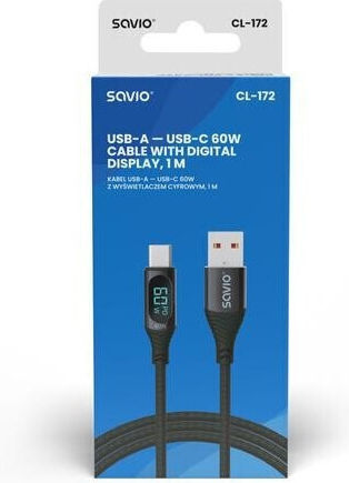 Savio USB 2.0 Cable USB-C male - USB-A 60W Μαύρο 1m CL-172