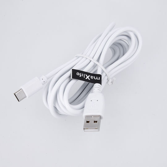 Maxlife Cablu USB 2.0 USB-C Masculin - USB-A Alb 3m MAXLIFETYPEC3