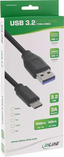 InLine USB 3.1 Cable USB-C Male - USB-A 27W PD Black 1.5m