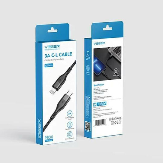 Veger Braided USB-C to Lightning Cable 60W Black 1.2m (CL01)