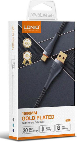 Ldnio Braided USB-A to Lightning Cable 30W Γκρι 1m