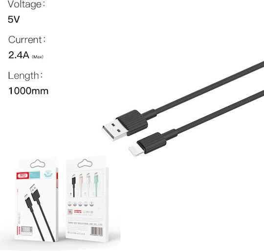 XO NBP156 USB-A to Lightning Cable Black 1m (16.005.0050 NB156)