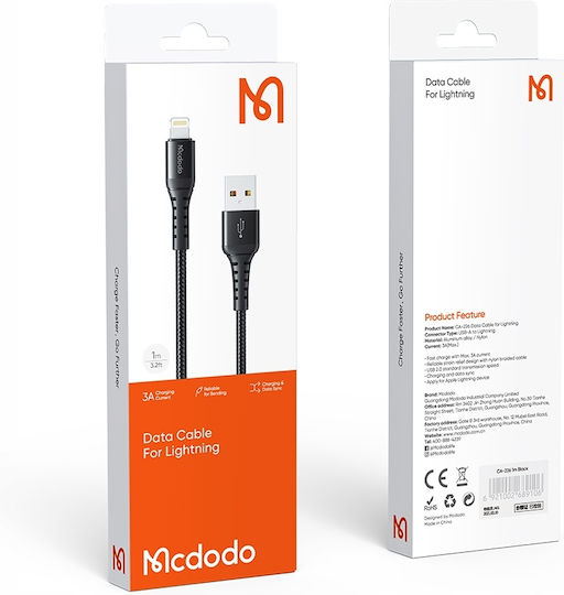 Mcdodo CA-2261 Braided USB-A to Lightning Cable Μαύρο 1m