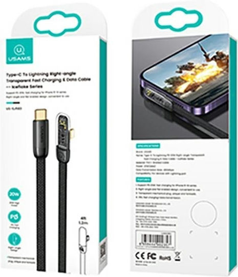 Usams Angle (90°) USB-C to Lightning Cable 20W Black 1.2m (SJ583USB01)