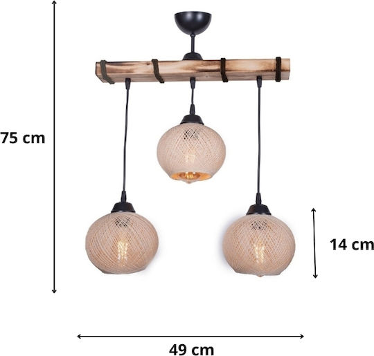 Megapap Sirmione Pendant Light Beige with Rope for Socket E27 49x17x75cm