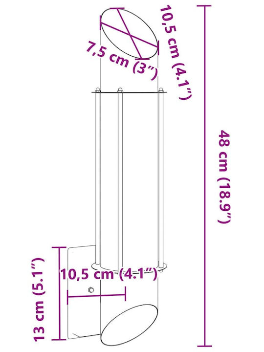 vidaXL Επιτοίχιο Εξωτερικό Φωτιστικό E27 IP44 10.5x14x48εκ.