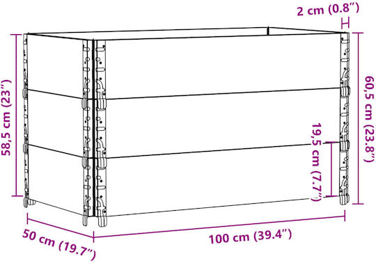 vidaXL Pallet Collar 100cmx50cmx60.5cm 3pcs