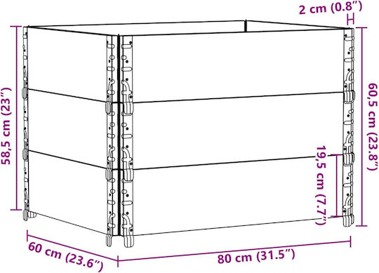 vidaXL Pallet Collar 80cmx60cmx60.5cm 3pcs