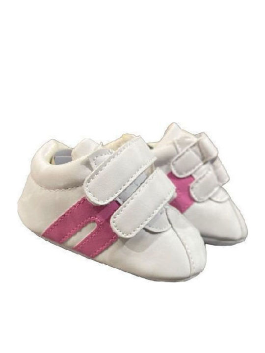 Nina Club Βρεφικά Sneakers Αγκαλιάς άσπρα με ροζ γραμμές