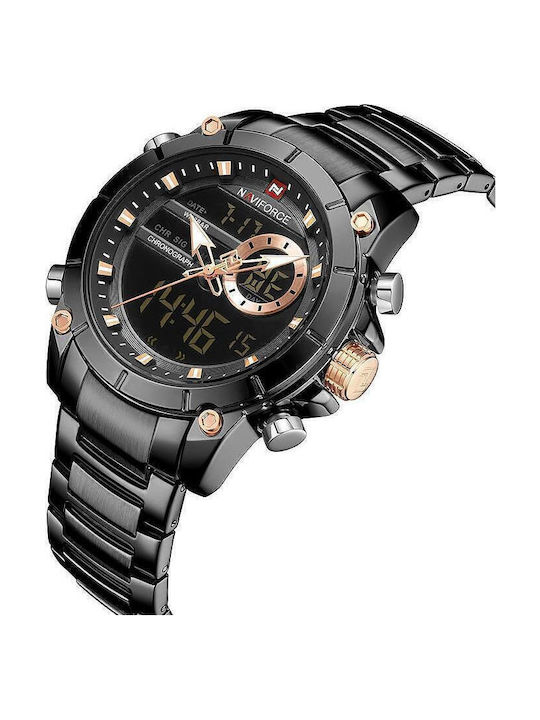 Naviforce Digital Men's Watch Chronograph Battery with Black Metal Bracelet