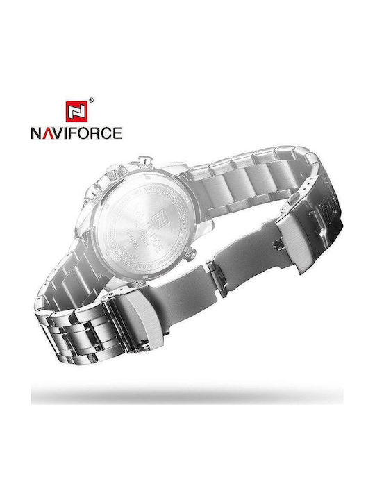 Naviforce Ceas Analogic/Digital Pentru Bărbați 46mm Cronograf Cu Baterie Și Brățară Din Metal Argintie