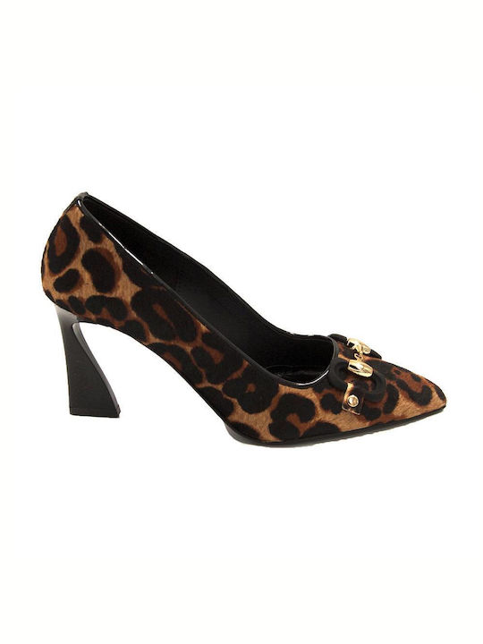 Wall Street Tabac Brown Heels Animal Print