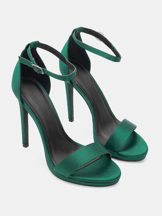 Luigi Fabric Women's Sandals with Ankle Strap Green with High Heel