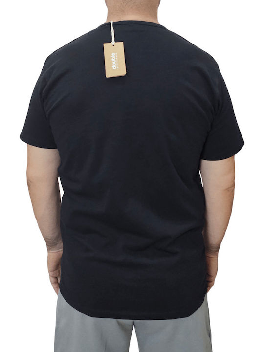 Double Men's Blouse with V-Neck Black