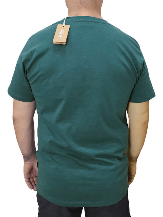 Double Men's Short Sleeve T-shirt with Buttons Teal